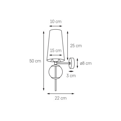 Wall lamp COCO with a champagne conical lampshade on a golden frame KASPA