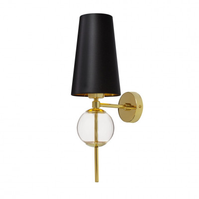 Wall lamp COCO with a black conical lampshade on a golden frame KASPA