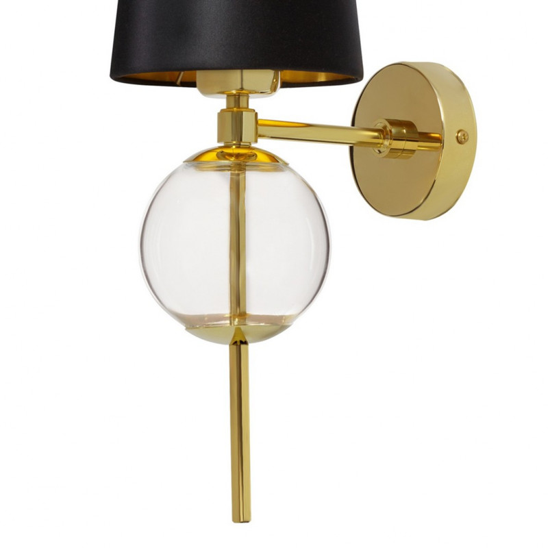 Wall lamp COCO with a black conical lampshade on a golden frame KASPA