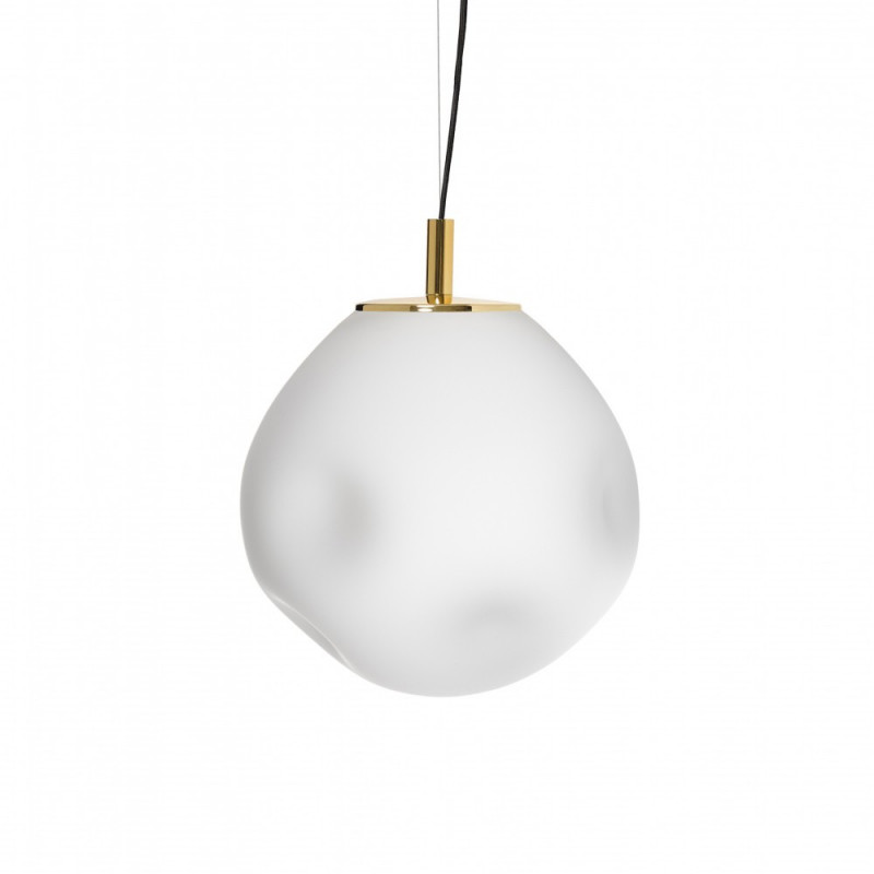 Hanging lamp CLOE S with a opal shade on a golden suspension KASPA