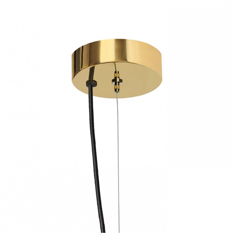 Hanging lamp CLOE S with a opal shade on a golden suspension KASPA
