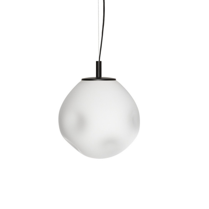Hanging lamp CLOE S with a opal shade on a black suspension KASPA
