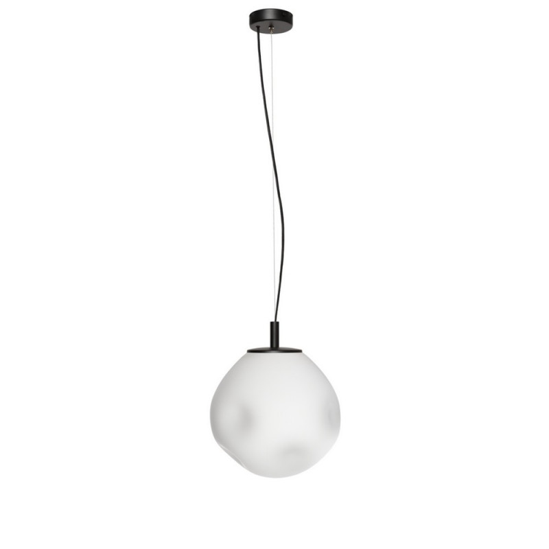 Hanging lamp CLOE S with a opal shade on a black suspension KASPA