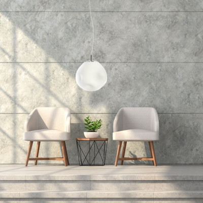 Hanging lamp CLOE M with a opal shade on a chrome suspension KASPA