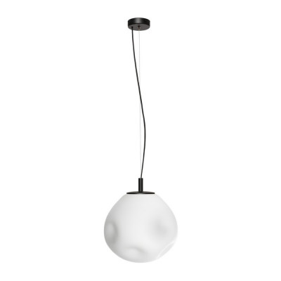 Hanging lamp CLOE M with a opal shade on a black suspension KASPA