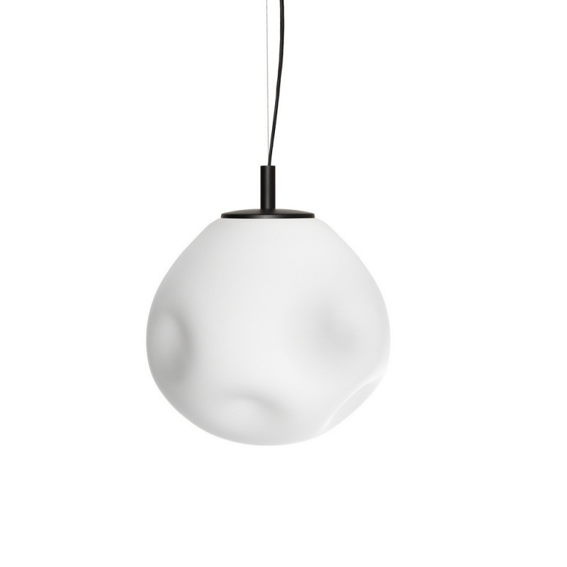 Hanging lamp CLOE M with a opal shade on a black suspension KASPA