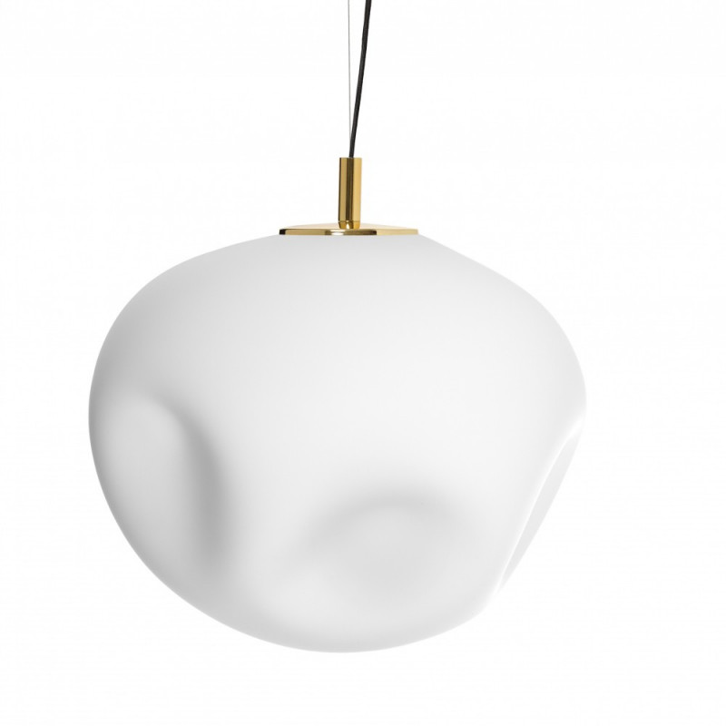 Hanging lamp CLOE L with a opal shade on a golden suspension KASPA