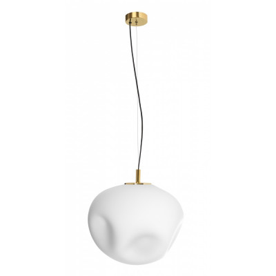 Hanging lamp CLOE L with a opal shade on a golden suspension KASPA