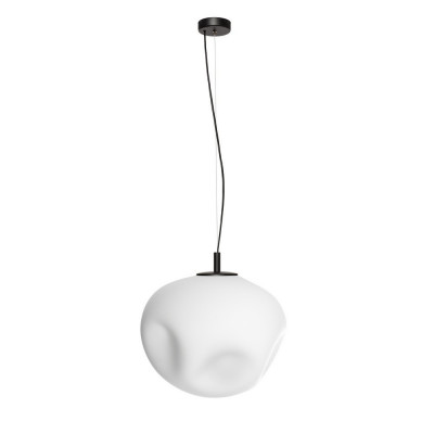 Hanging lamp CLOE L with a opal shade on a black suspension KASPA