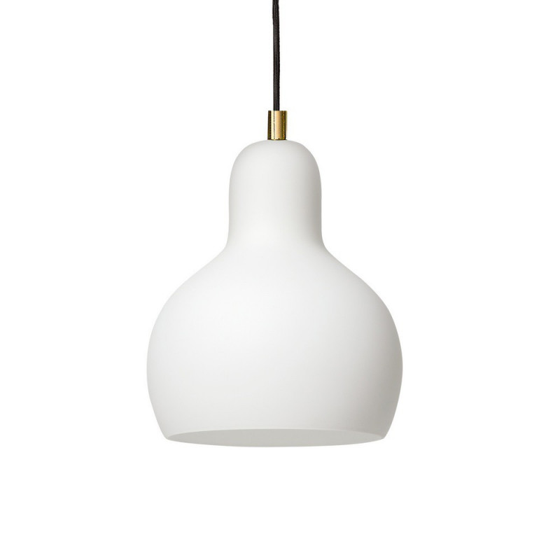 Hanging lamp LONGIS I WHITE with a opal lampshade and golden elements KASPA