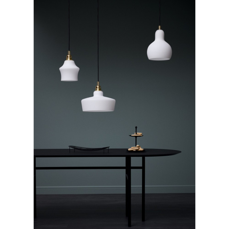 Hanging lamp LONGIS I WHITE with a opal lampshade and golden elements KASPA