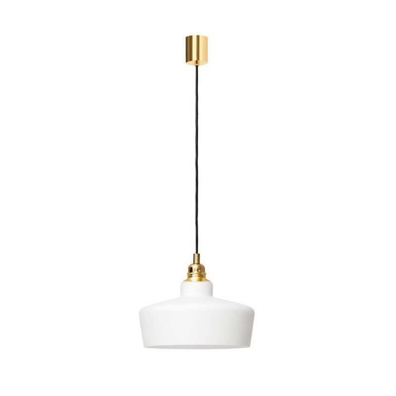Hanging lamp LONGIS III WHITE with a opal lampshade and golden elements KASPA