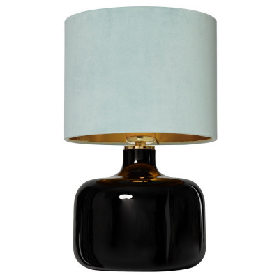 Table lamp LORA with a mint velor lampshade on a black base with golden details KASPA