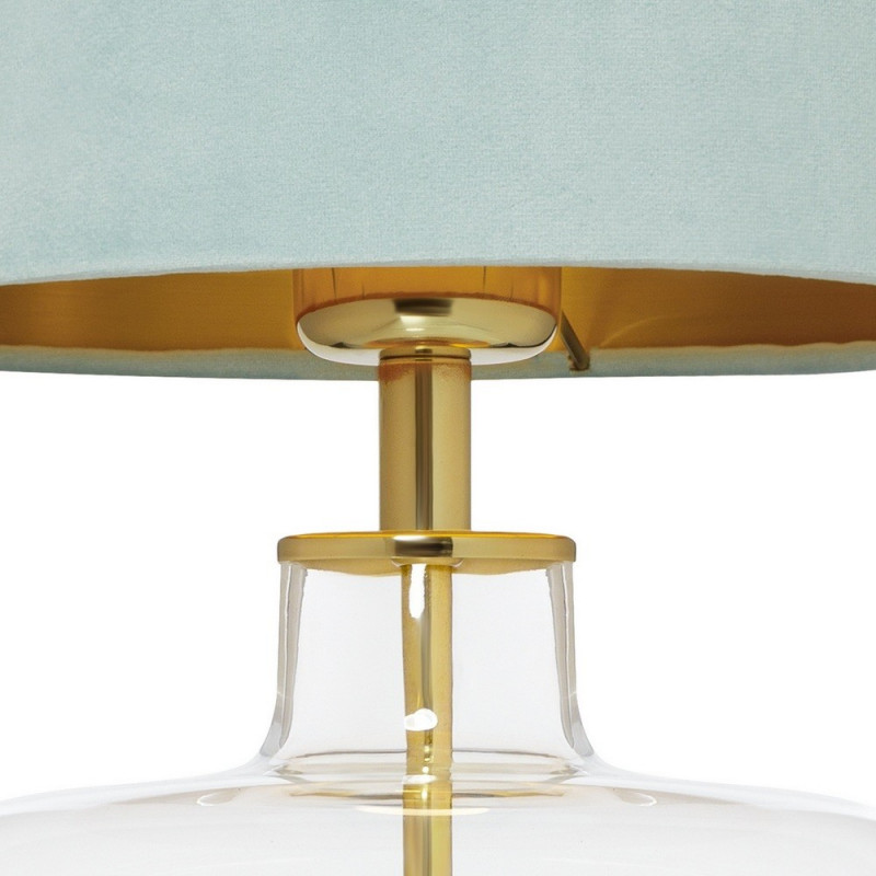 Table lamp LORA with a mint velor shade on a transparent base with golden details KASPA