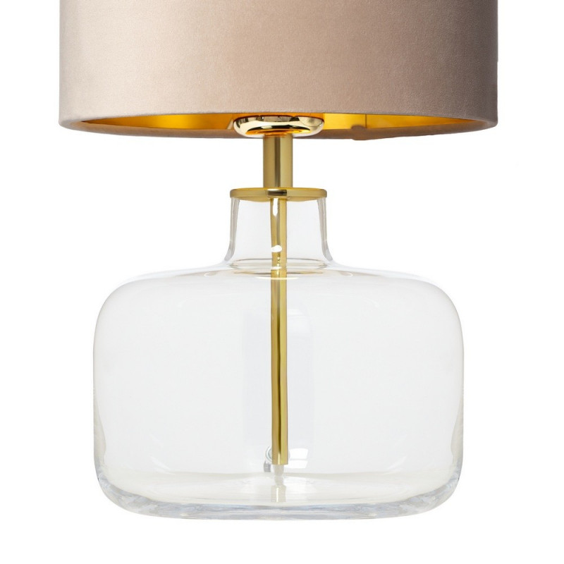 Table lamp LORA with a burgundy velor shade on a transparent base with golden details KASPA
