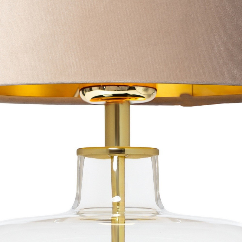 Table lamp LORA with a burgundy velor shade on a transparent base with golden details KASPA