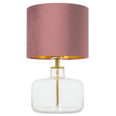 Table lamp LORA with a pink velor shade on a transparent base with golden details KASPA