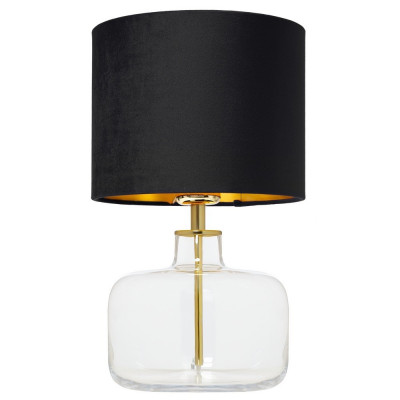 Table lamp LORA with a black velor shade on a transparent base with golden details KASPA