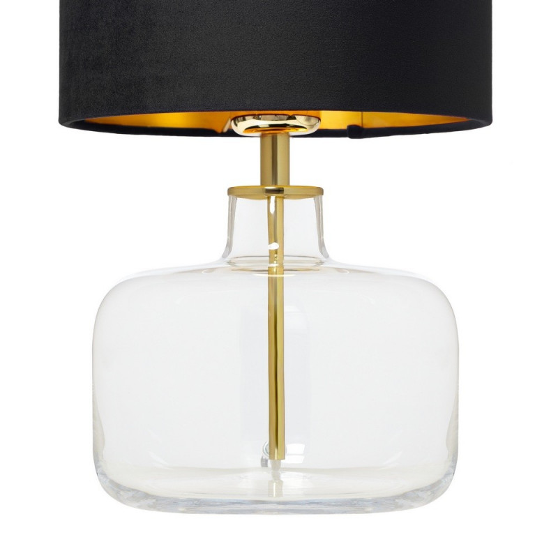 Table lamp LORA with a black velor shade on a transparent base with golden details KASPA