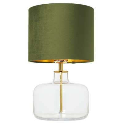 Table lamp LORA with a olive velor shade on a transparent base with golden details KASPA