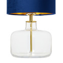 Table lamp LORA with a navy velor shade on a transparent base with golden details KASPA