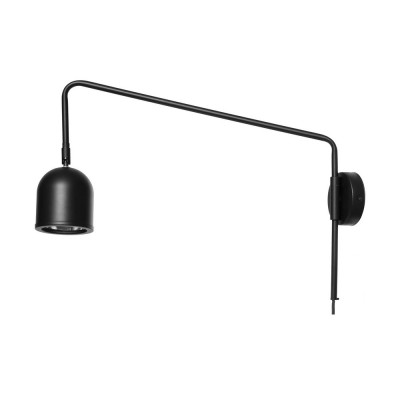 Black wall lamp GASPAR on an extension arm with a plug and switch KASPA
