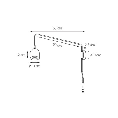 Black wall lamp GASPAR on an extension arm with a plug and switch KASPA