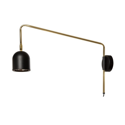Black-gold wall lamp GASPAR on an extension arm with a plug and switch KASPA