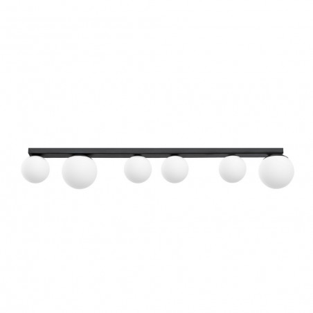 Black ceiling lamp GIGI 4 on a strip with white lampshades KASPA
