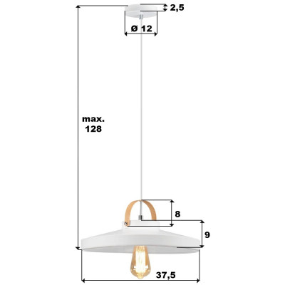 Biała lampa wisząca NEXT WH w kształcie spodka z ozdobnym elementem imitującym drewno Auhilon