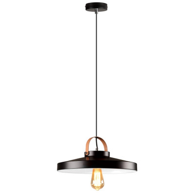 Black pendant lamp NEXT WH in the shape of a saucer with a decorative element imitating wood Auhilon