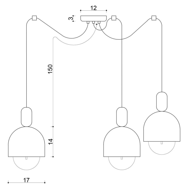Loft Ovoi x 3 czarna strukturalna lampa wisząca