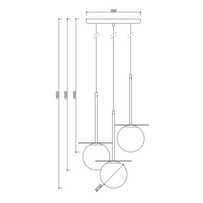 Potrójna sufitowa mosiężna lampa wisząca BORRA B 3P trzy białe szklane kule 15cm UMMO