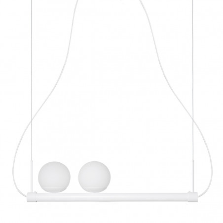 Pendant lamp LIGNE with on a white frame with an LED tape and two white shade UMMO
