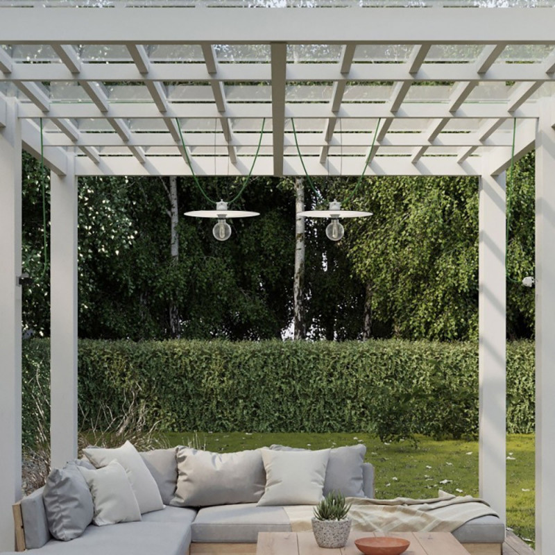 White outdoor EIVA lamp on a braided cable with two shades and a plug Creative-Cables