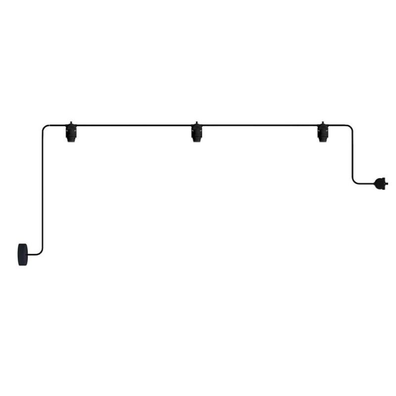 Black outdoor string light EIVA with three black lamp holder and a rose Creative-Cables