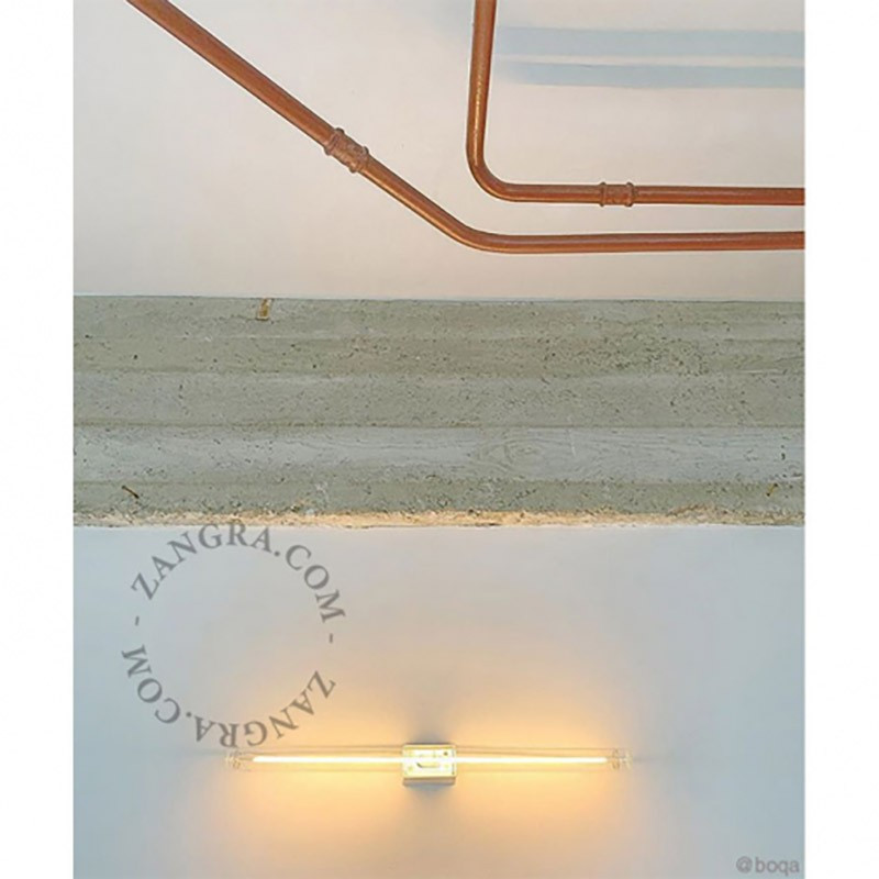 Porcelanowa lampa ścienna Adrien S14d z przezroczystą liniową żarówką 30cm biała Zangra