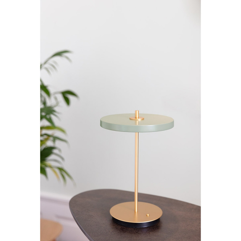 Bezprzewodowa lampa stołowa Asteria Move oliwkowy, mosiądz UMAGE