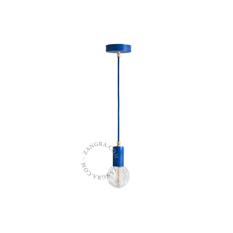 Lampa wisząca 047.bl.001 niebieska z mosiężnym elementem Zangra