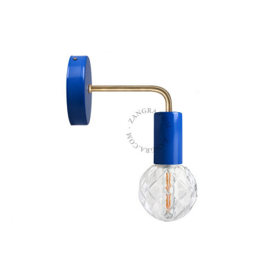 Blue wall lamp on a brass L-shaped arm Zangra
