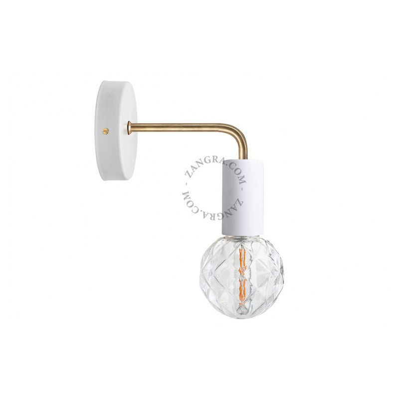 White wall lamp 047.w.002 on a brass L-shaped arm Zangra