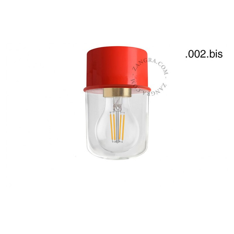 Ceiling, wall lamp 131.r with transparent glass shade 002.bis red Zangra