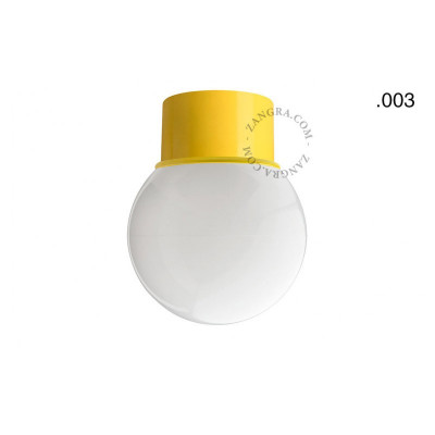 Flush-mounted ceiling, wall lamp 131.y with opal glass shade in ball shape 003 yellow Zangra