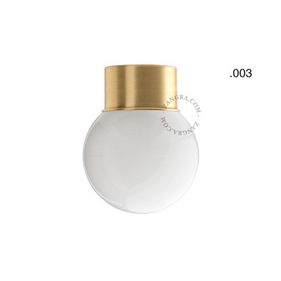 Flush-mounted ceiling, wall lamp 131.go with opal glass shade in ball shape 003 gold Zangra