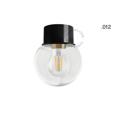 Flush-mounted ceiling, wall lamp 131.b with transparent glass shade in ball shape 012 black Zangra