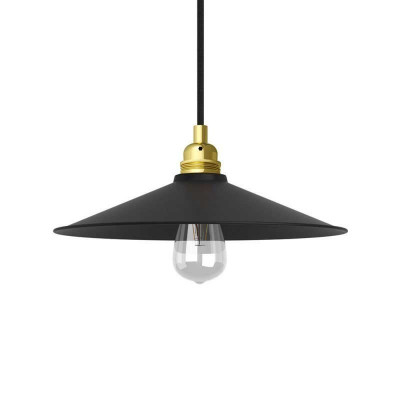 Czarna lampa wisząca Swing z mosiężną oprawką i okrągłym kloszem Creative-Cables