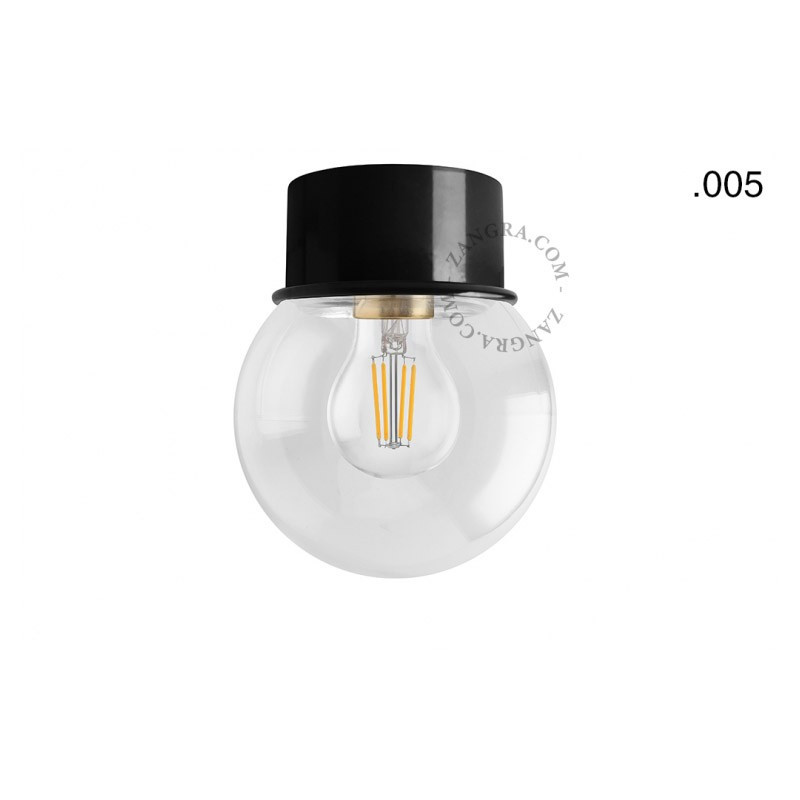 Ceiling, wall lamp 167.b with a transparent lampshade in the shape of a ball 005 black Zangra