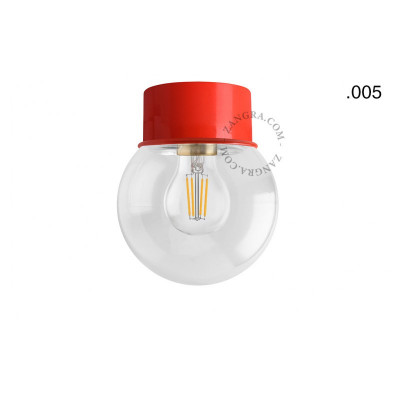 Flush-mounted ceiling, wall lamp 167.r with a transparent lampshade in the shape of a ball 005 red Zangra