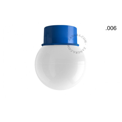 Lampa sufitowa, ścienna 167.bl z mlecznym szklanym kloszem w kształcie kuli 006 niebieski Zangra