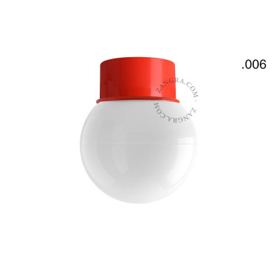 Lampa sufitowa, ścienna 167.r z mlecznym szklanym kloszem w kształcie kuli 006 czerwona Zangra
